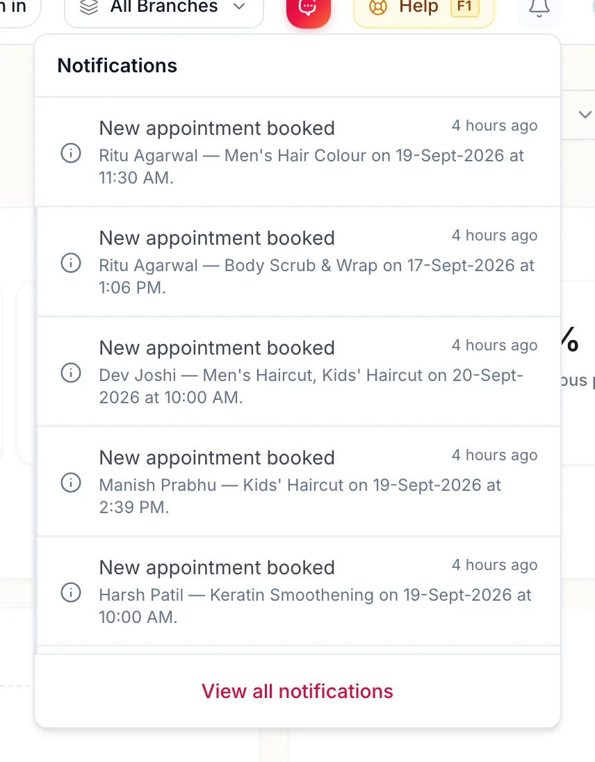 The notification bell open with recent notifications