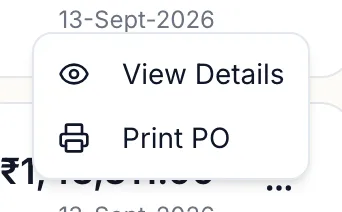 The Row actions menu on a purchase order