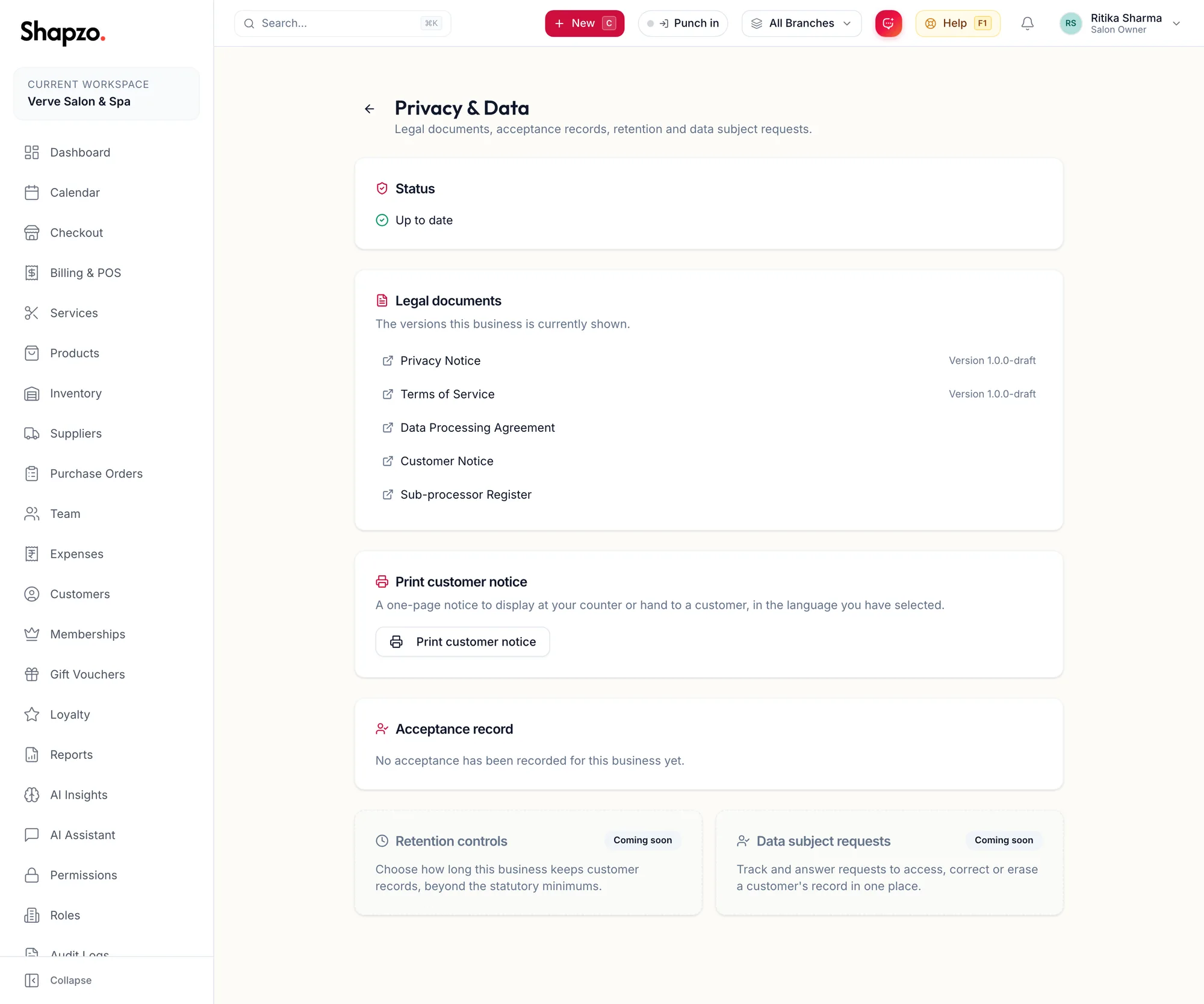The Privacy and Data page