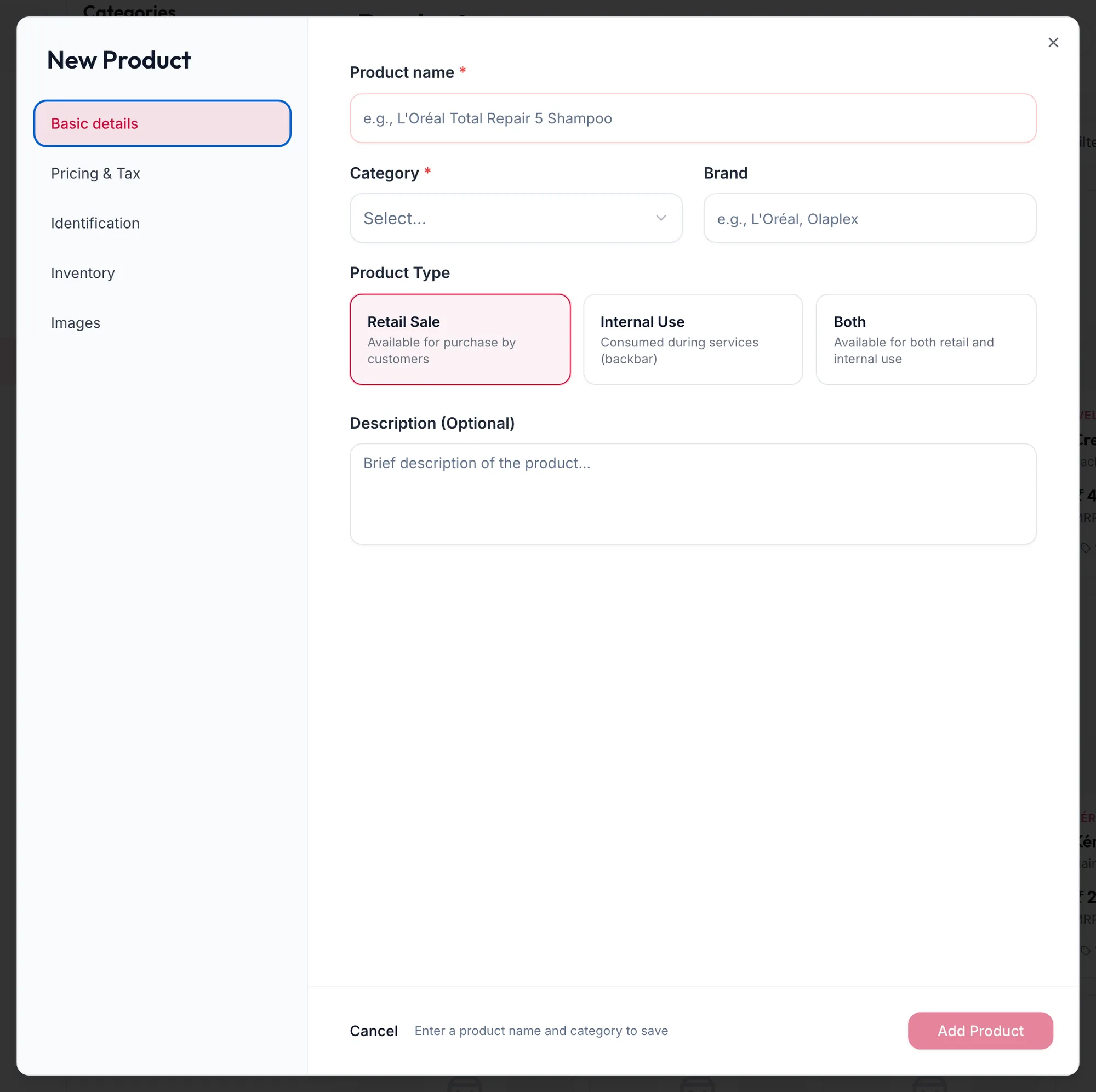 The New Product form on Basic details