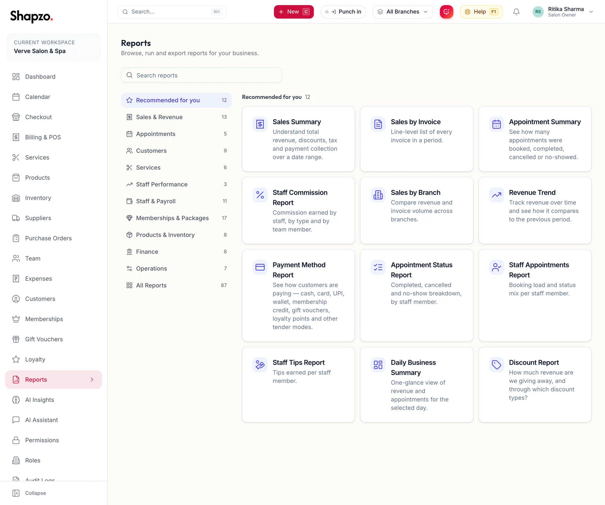 The Reports page