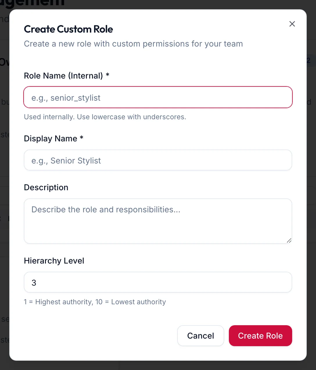The Create Custom Role dialog