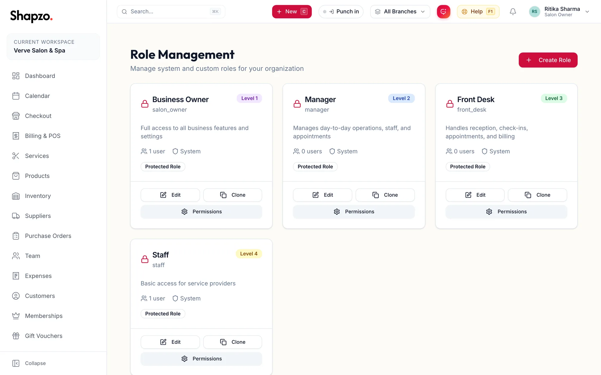 The Role Management page