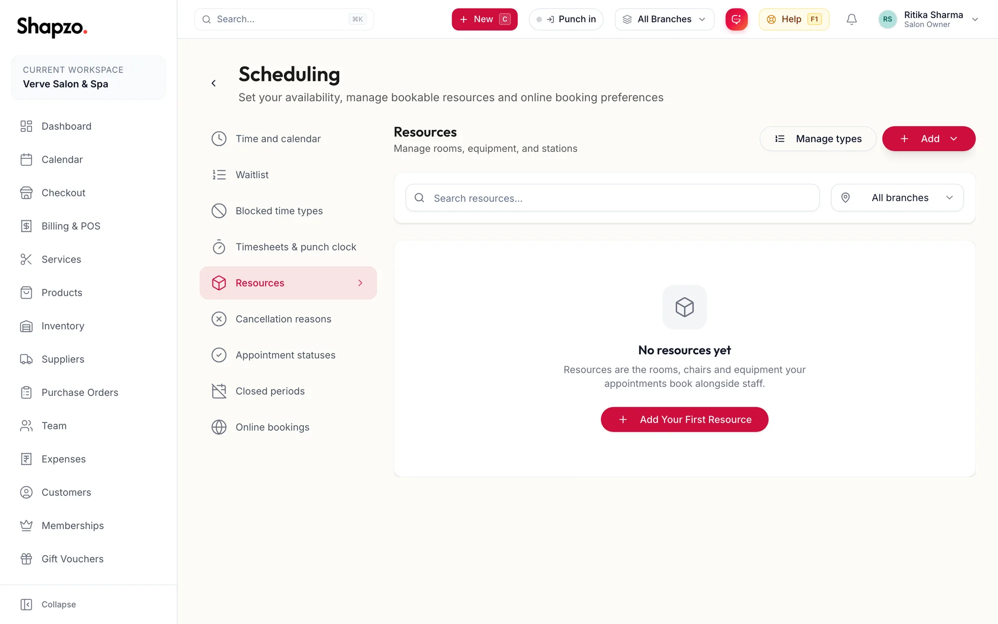 The Resources section of Scheduling settings