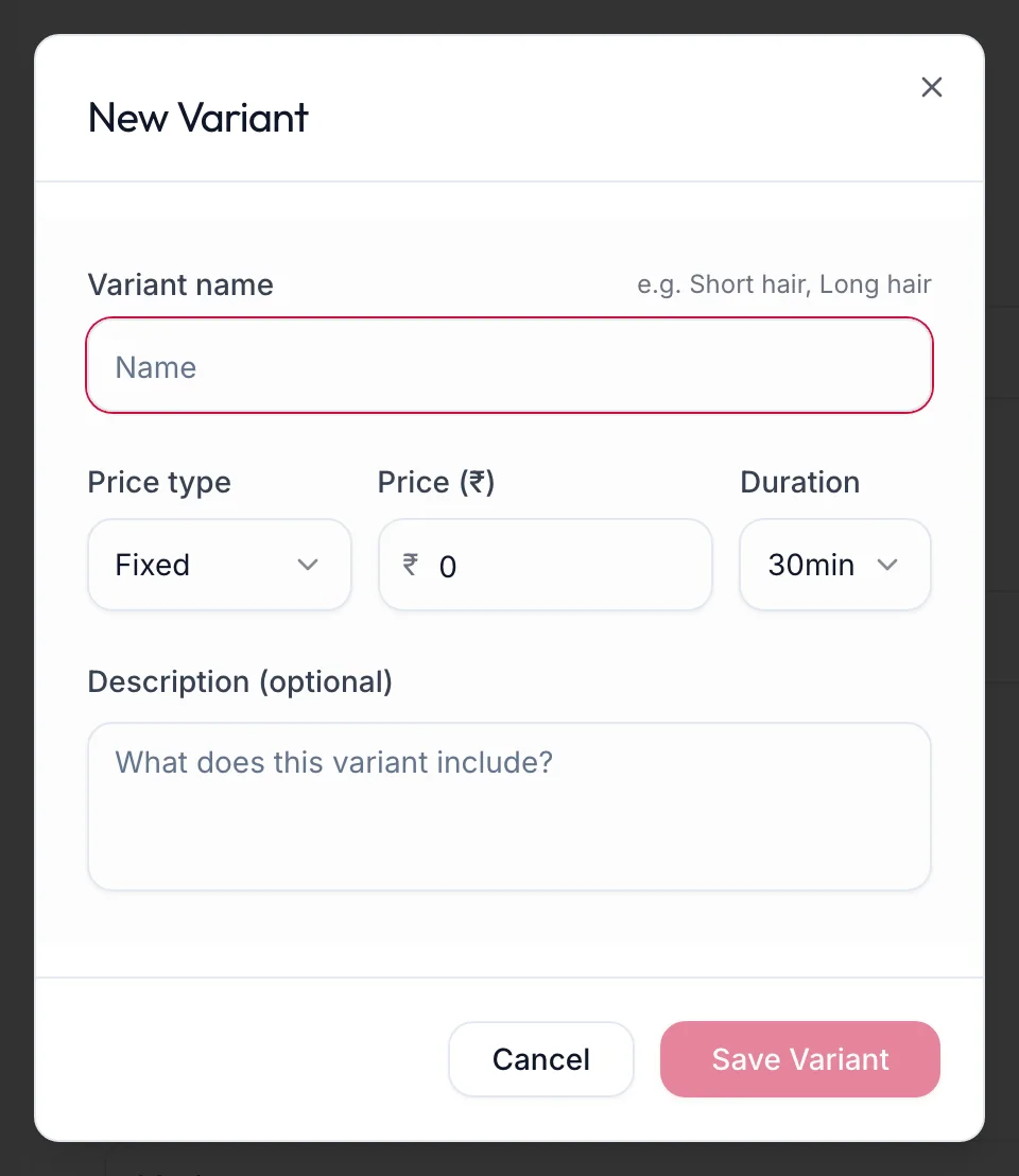 The New Variant dialog