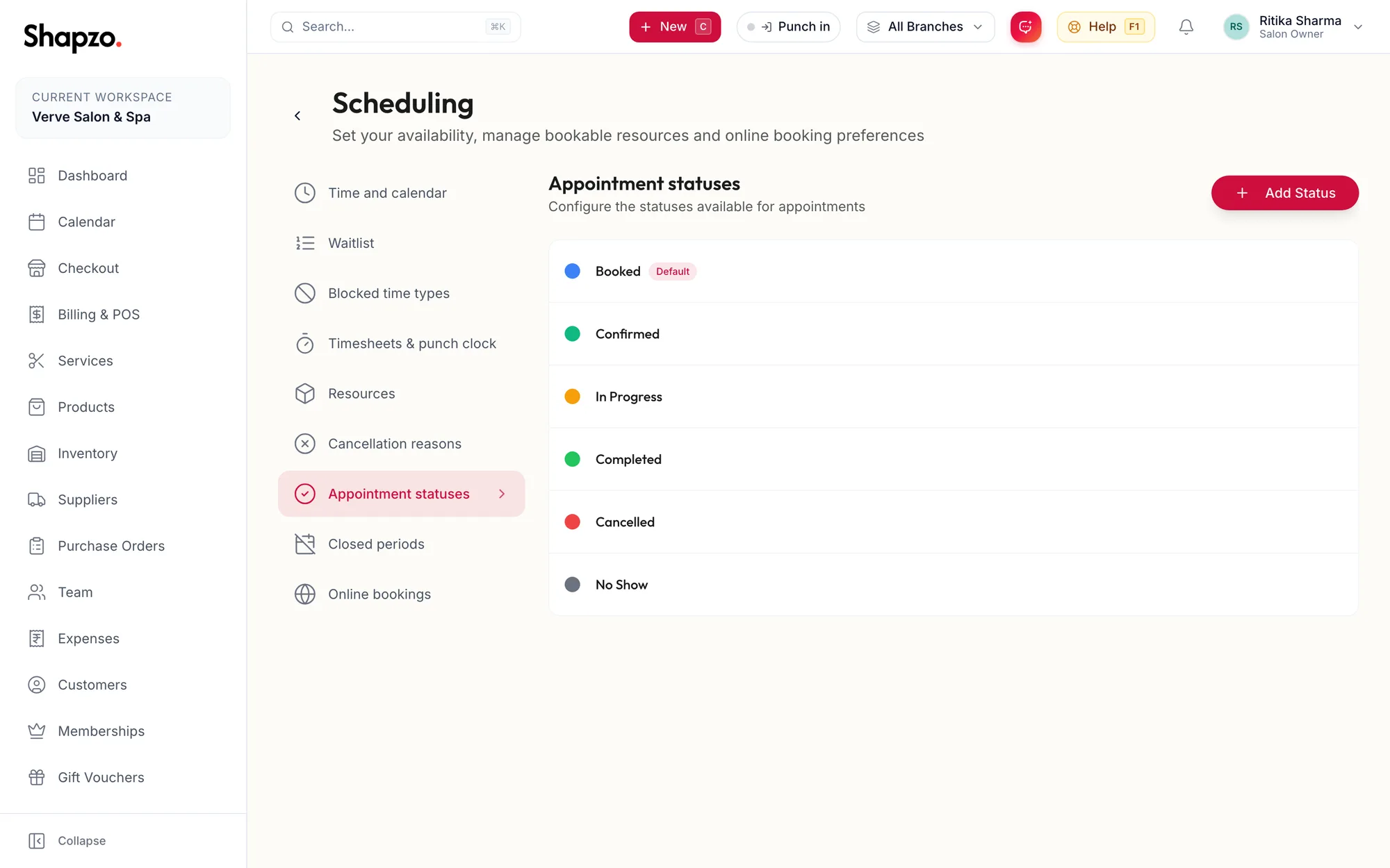 The Appointment statuses section