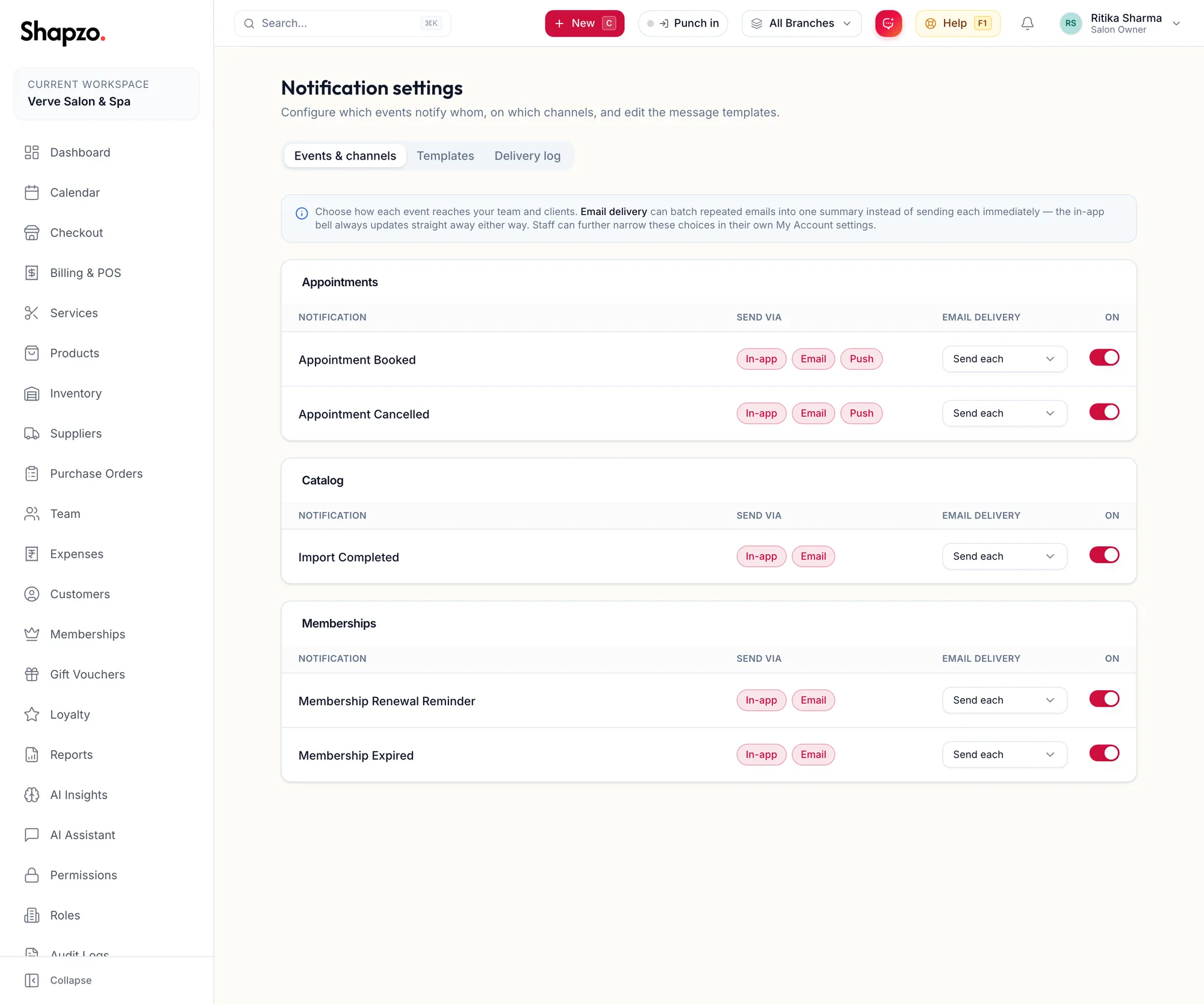 The Notification Settings page