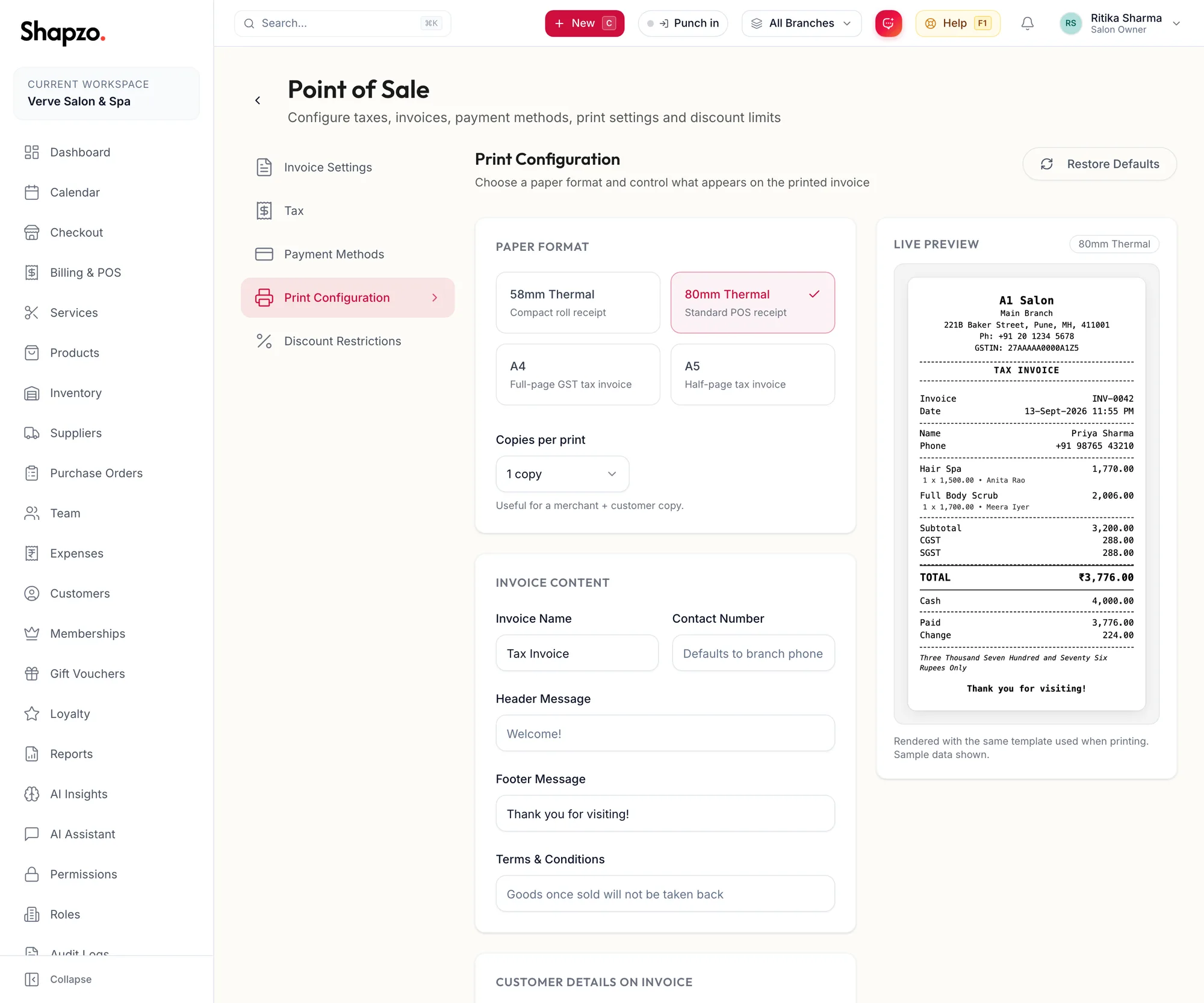 The Print Configuration section