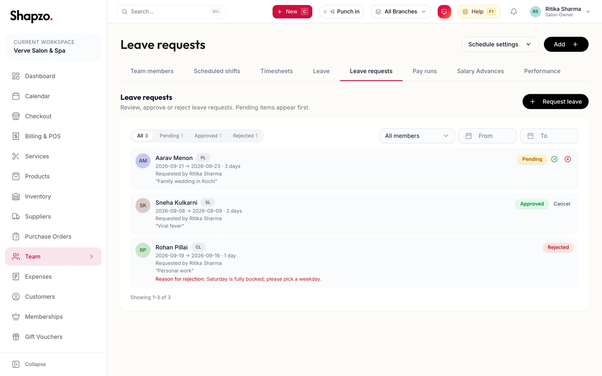The Leave requests tab