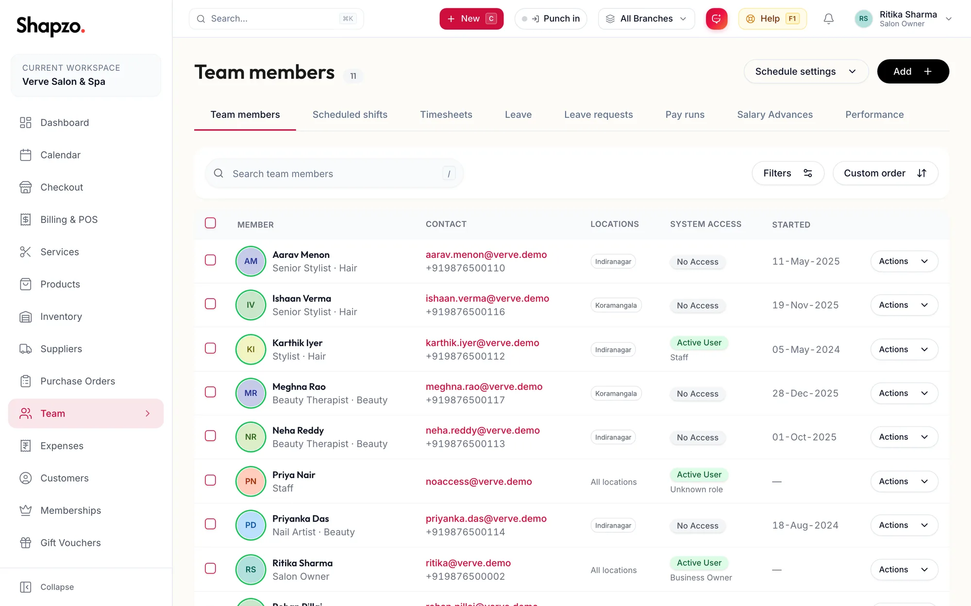 The Team members tab