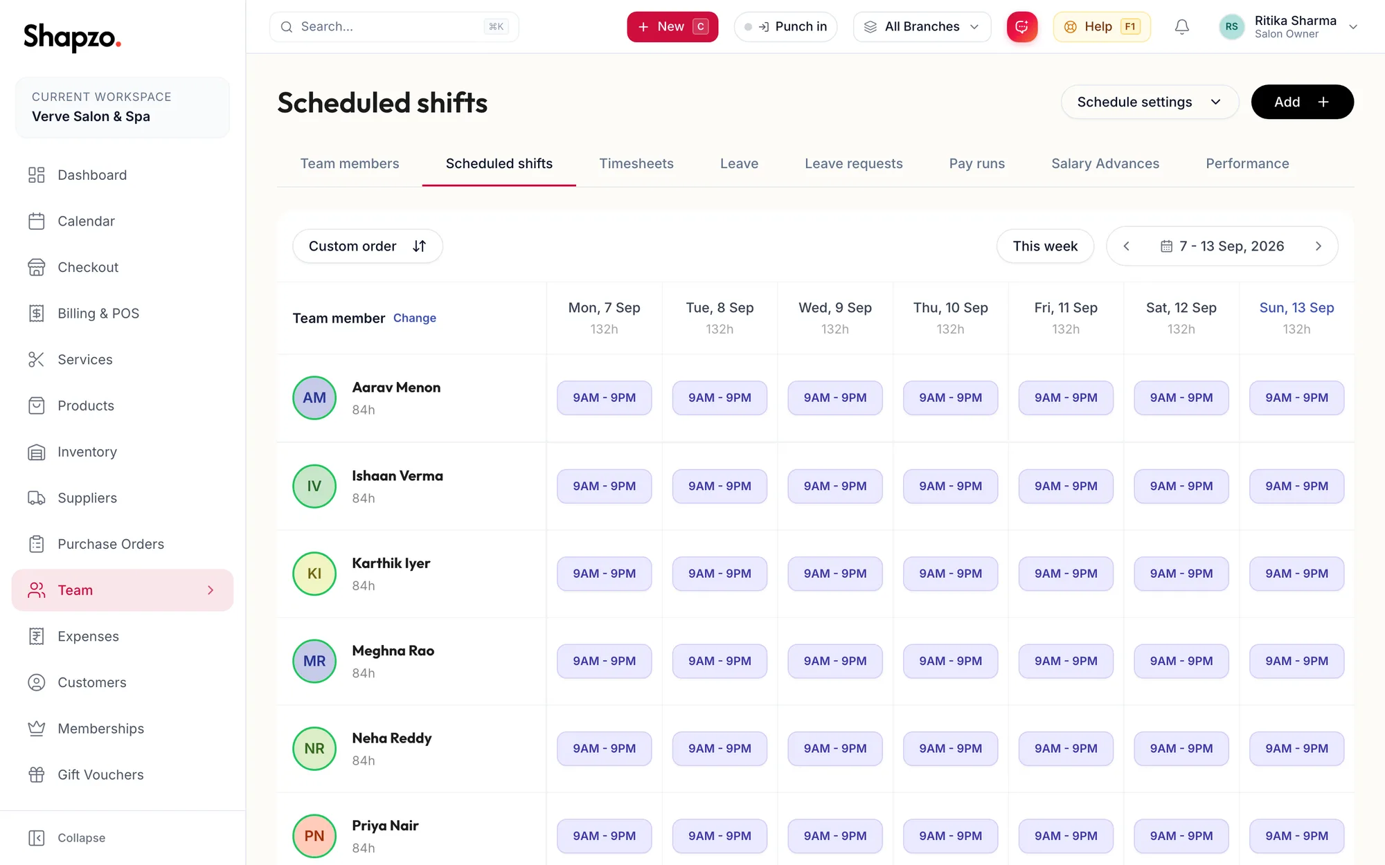 The Scheduled shifts tab