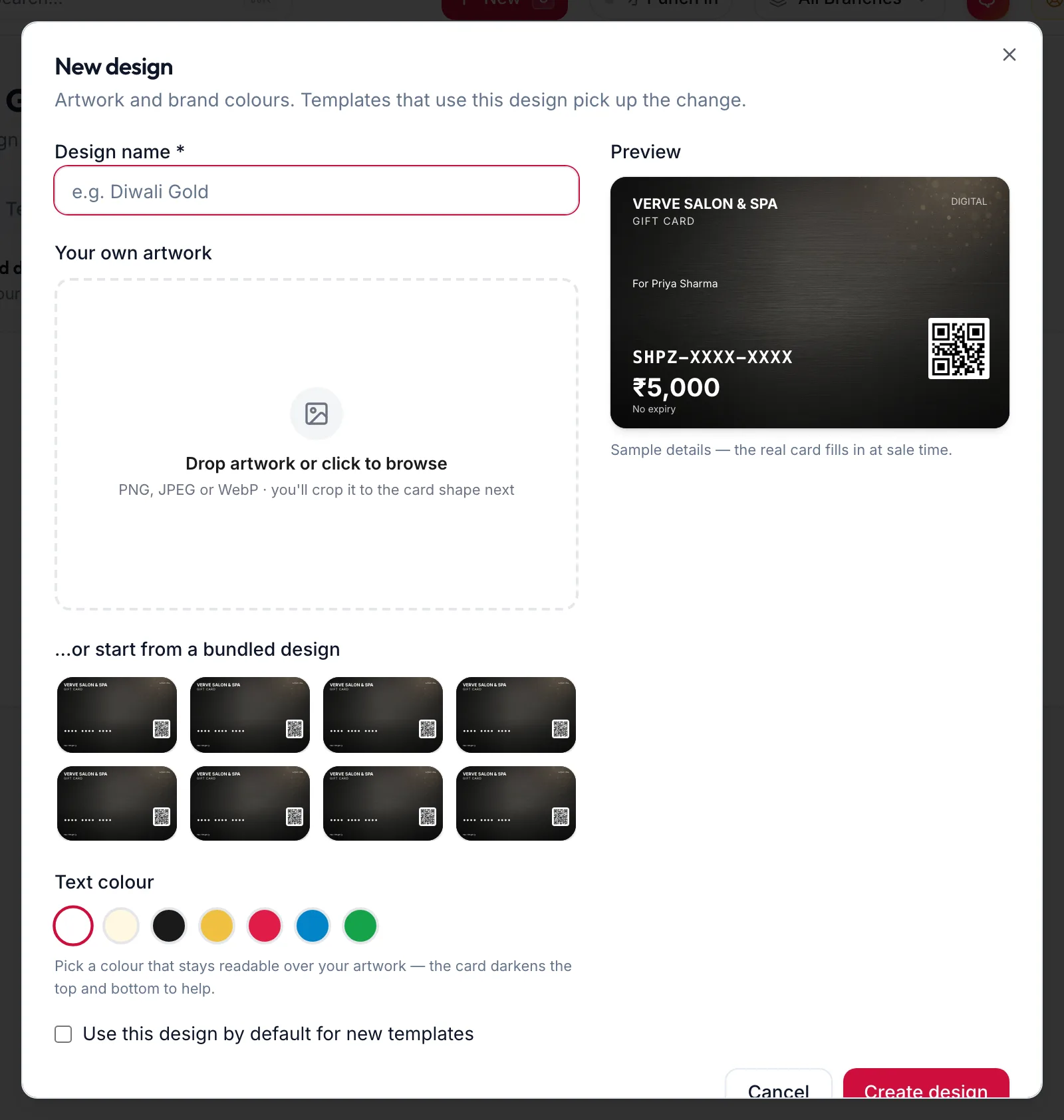 The New design dialog