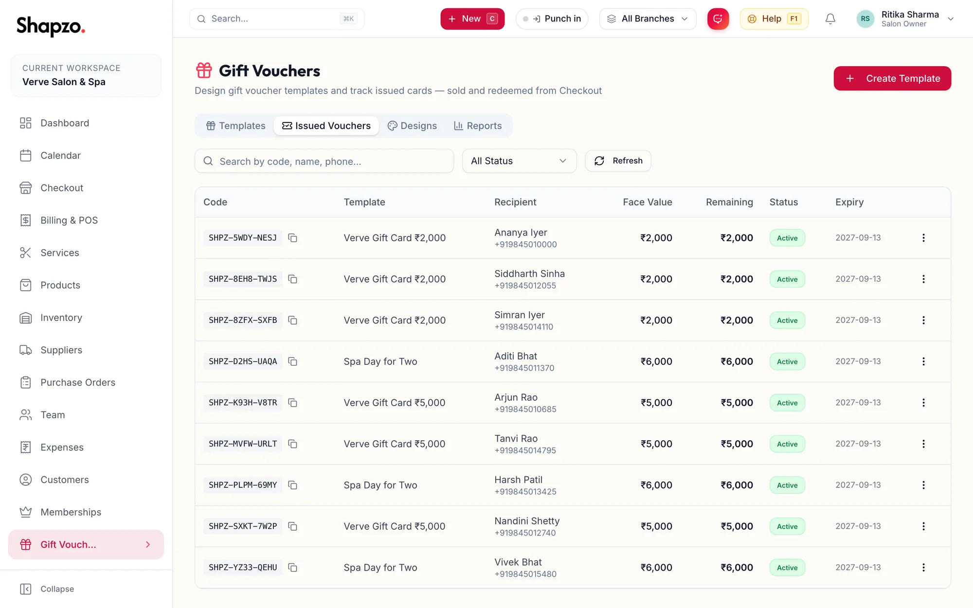 The Issued Vouchers tab